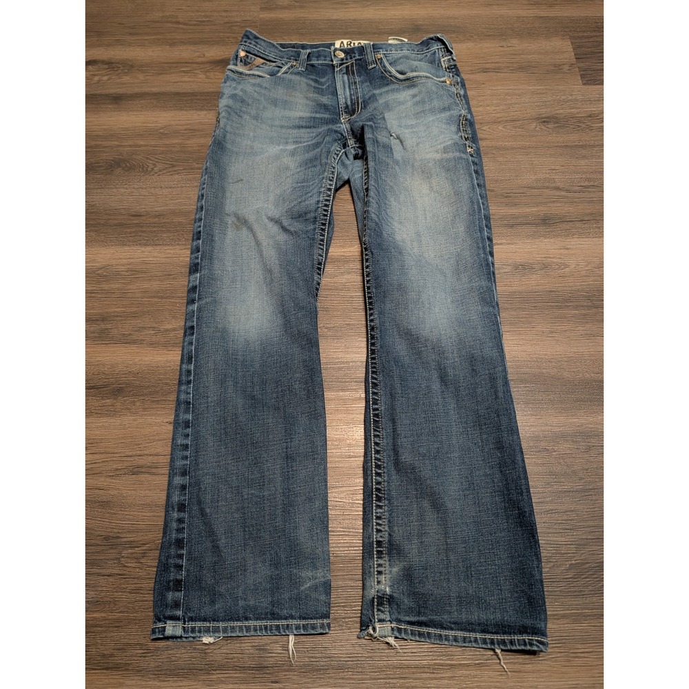 Ariat M4 Low Rise Bootcut Jeans Mens 34x34 Medium Wash Distressed Denim